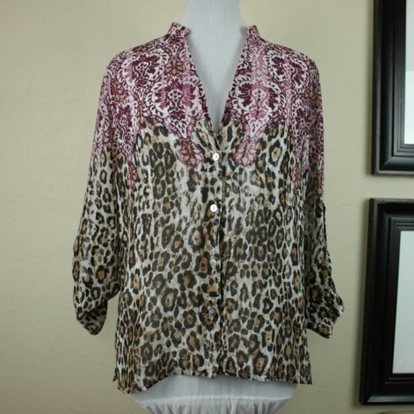 Alfred Dunner Leopard Print Button Up Long Sleeve - Picture 1 of 8